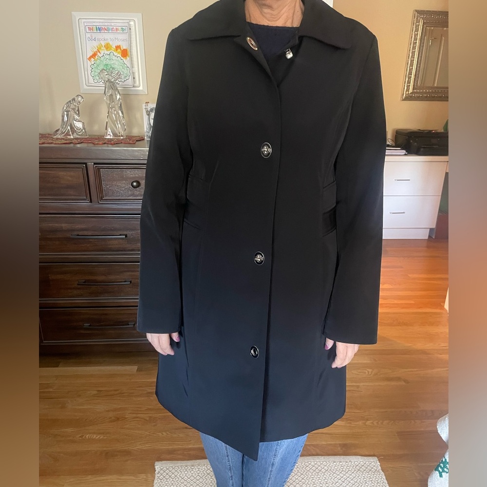 Anne Klein Classic Black Trench Coat Size M